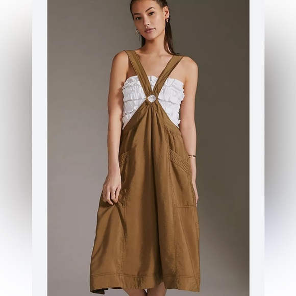 Anthropologie Pilcro A-Line Utility Pinafore Apron  Brown Overall Midi Skirt NWT - Picture 1 of 13